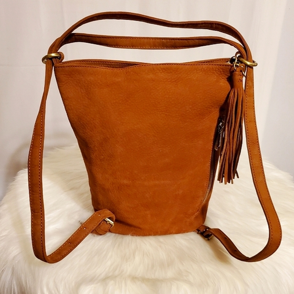 HOBO BLAZE Rust Convertible Pebbled Velvet Suede Backpack/Shoulder Bag